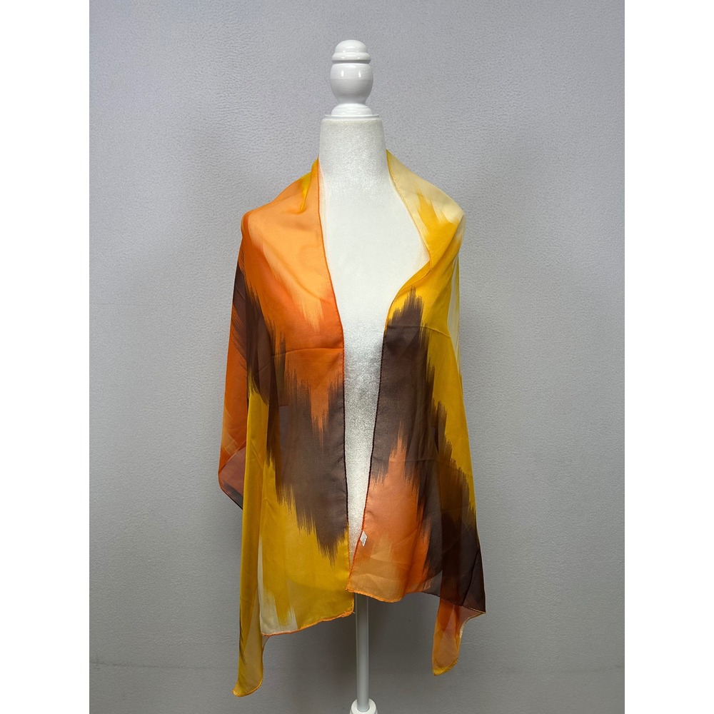 Boho Retro Liang Dian Womens OS Yellow Orange Brown Abstract Print Chiffon Scarf